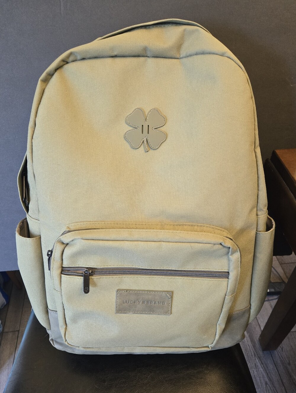 Lucky Brand Sage Green Canvas Backpack with Front Zip Pocket